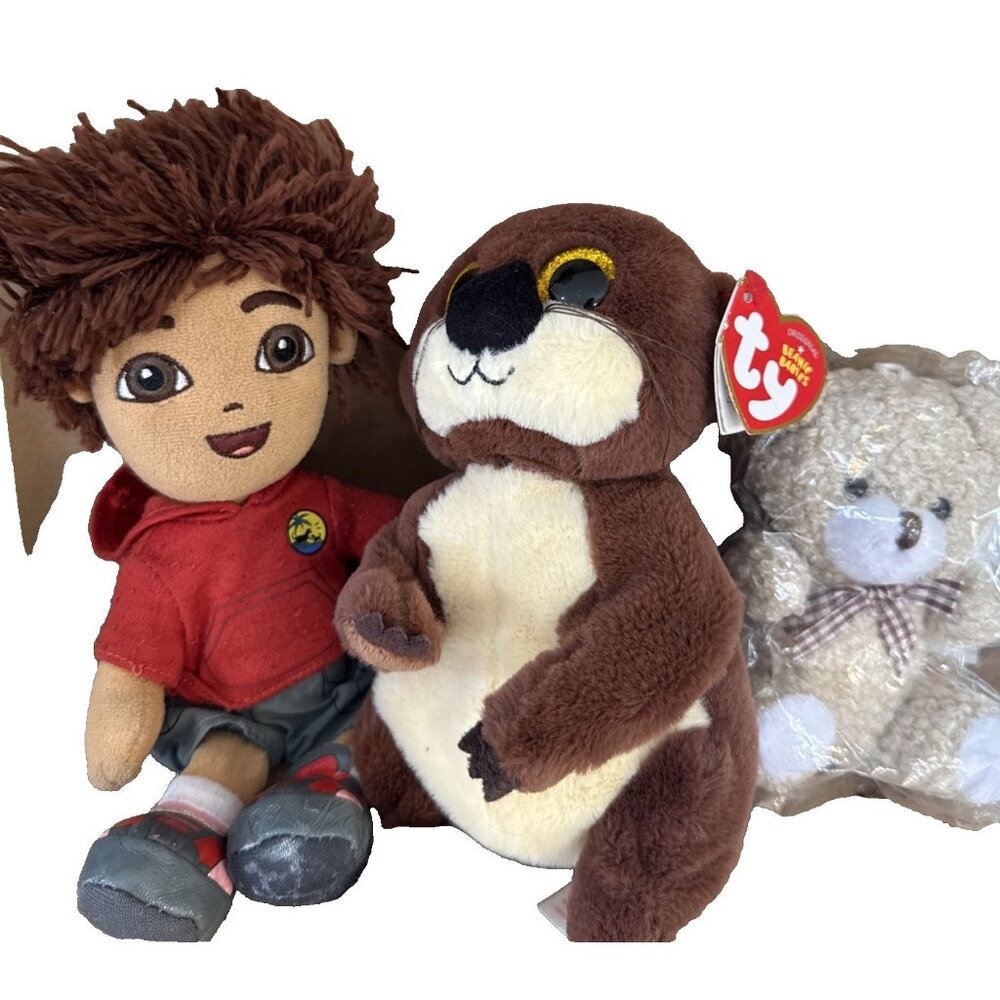 Lot 3 Ty  Beanie Baby Mitch The Brown Otter Plush 6" NWT 2022 Diego Mini Teddy